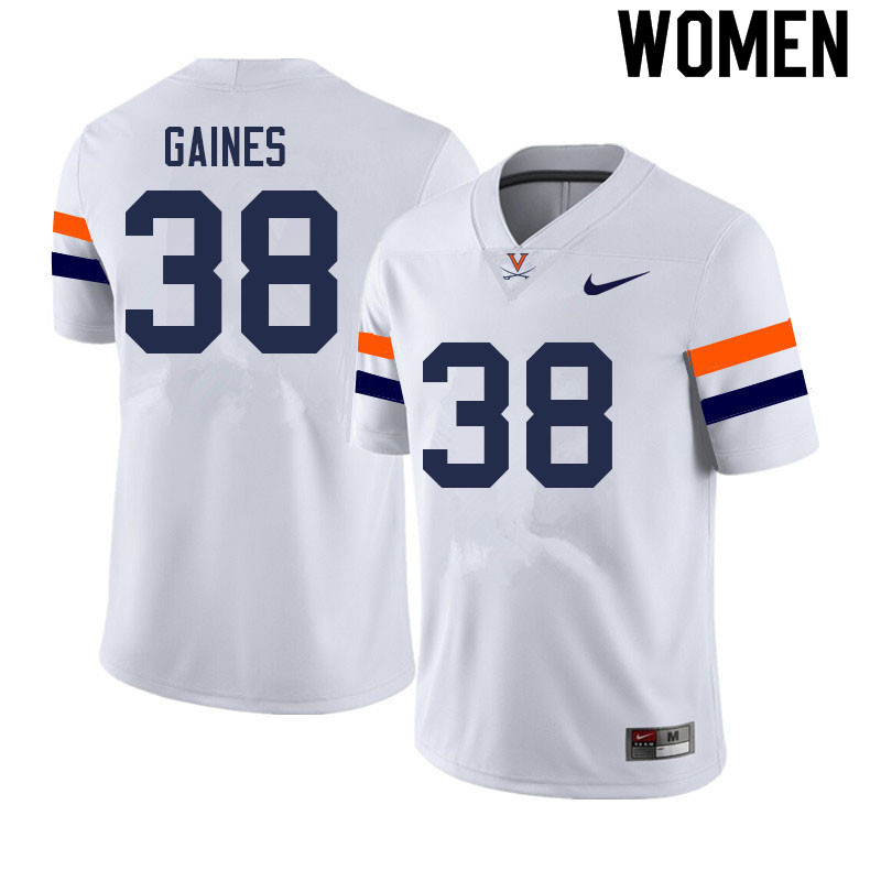 Women #38 Elijah Gaines Virginia Cavaliers College Football Jerseys Sale-White - Click Image to Close